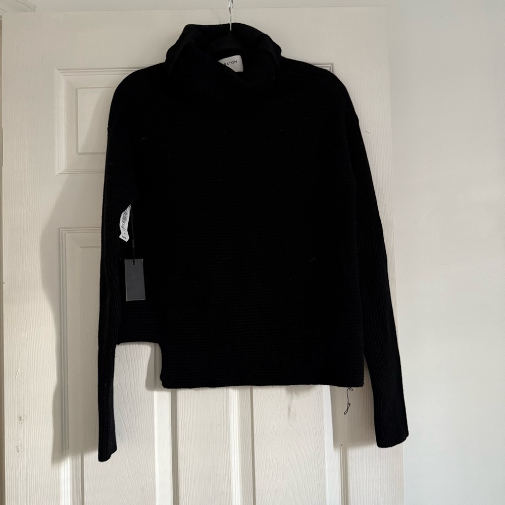 ARITZIA BABATON Black Ribbed Cowl Neck Sweater